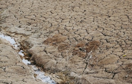 Dry soil with just  a very small stream of water