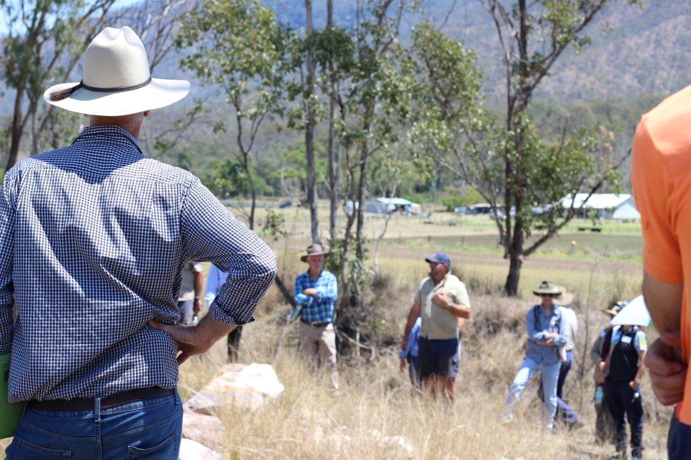 Workshop farmers and Bruce Lord looking at gully repair solutions