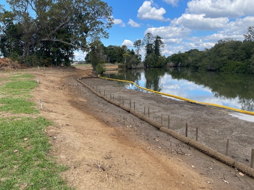 logs and battered riverbank